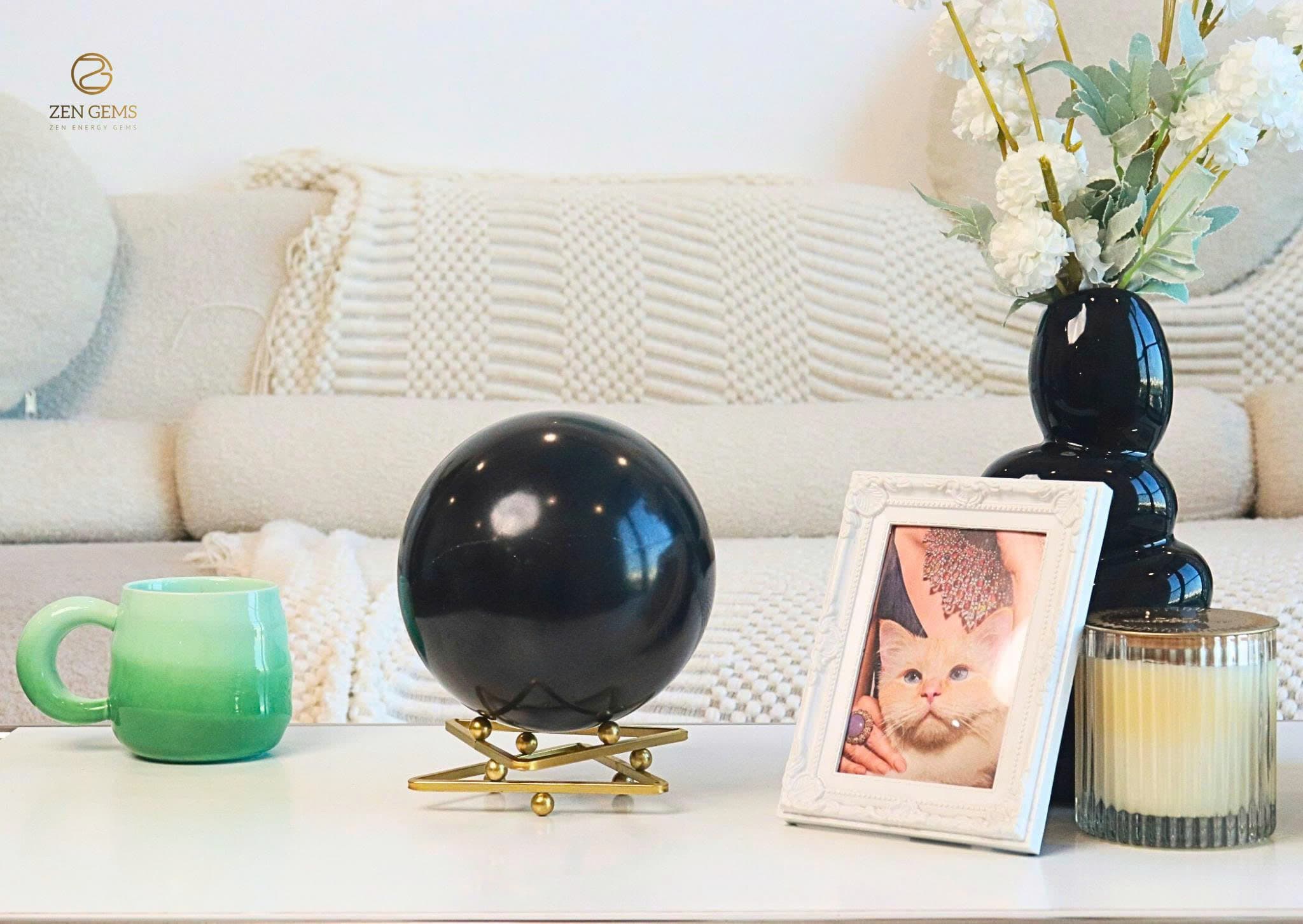 ZenGems Shungite sphere in a living room